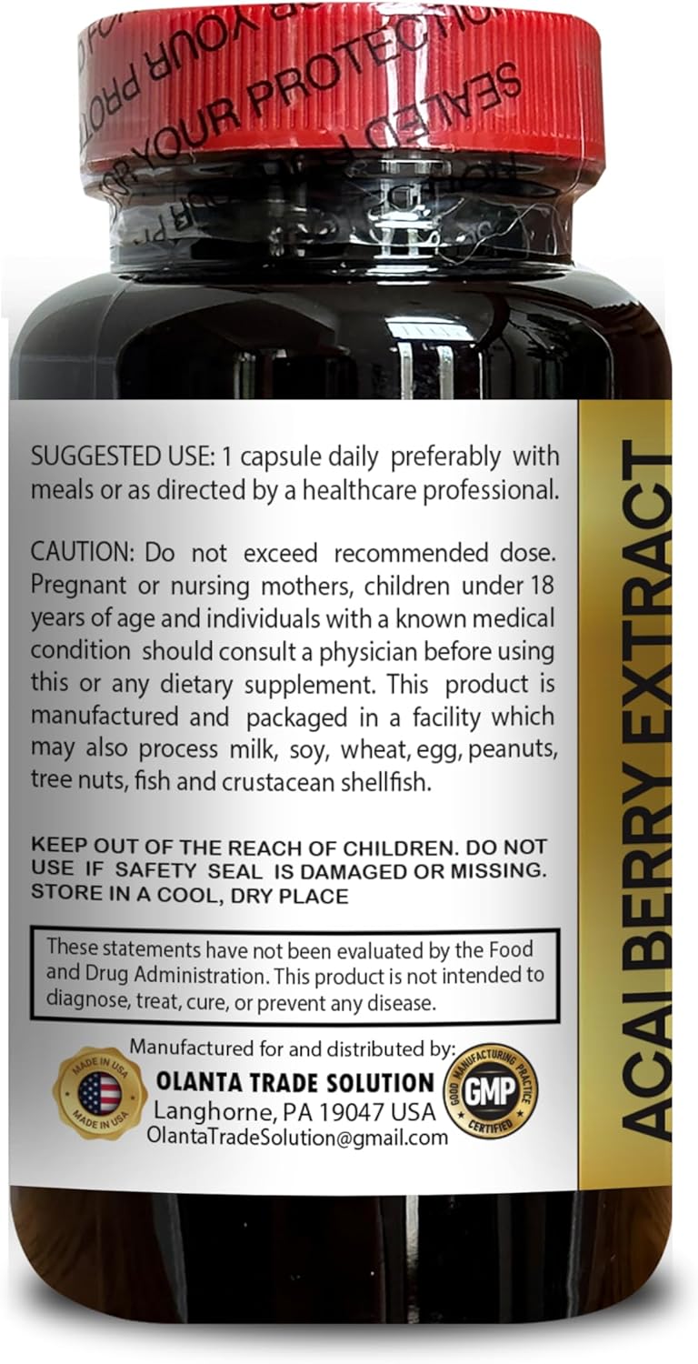 Organic Olanta Acai Berry Extract Supplement - Immune Support, Superfruit Hydration, Antioxidant - 60 Capsules