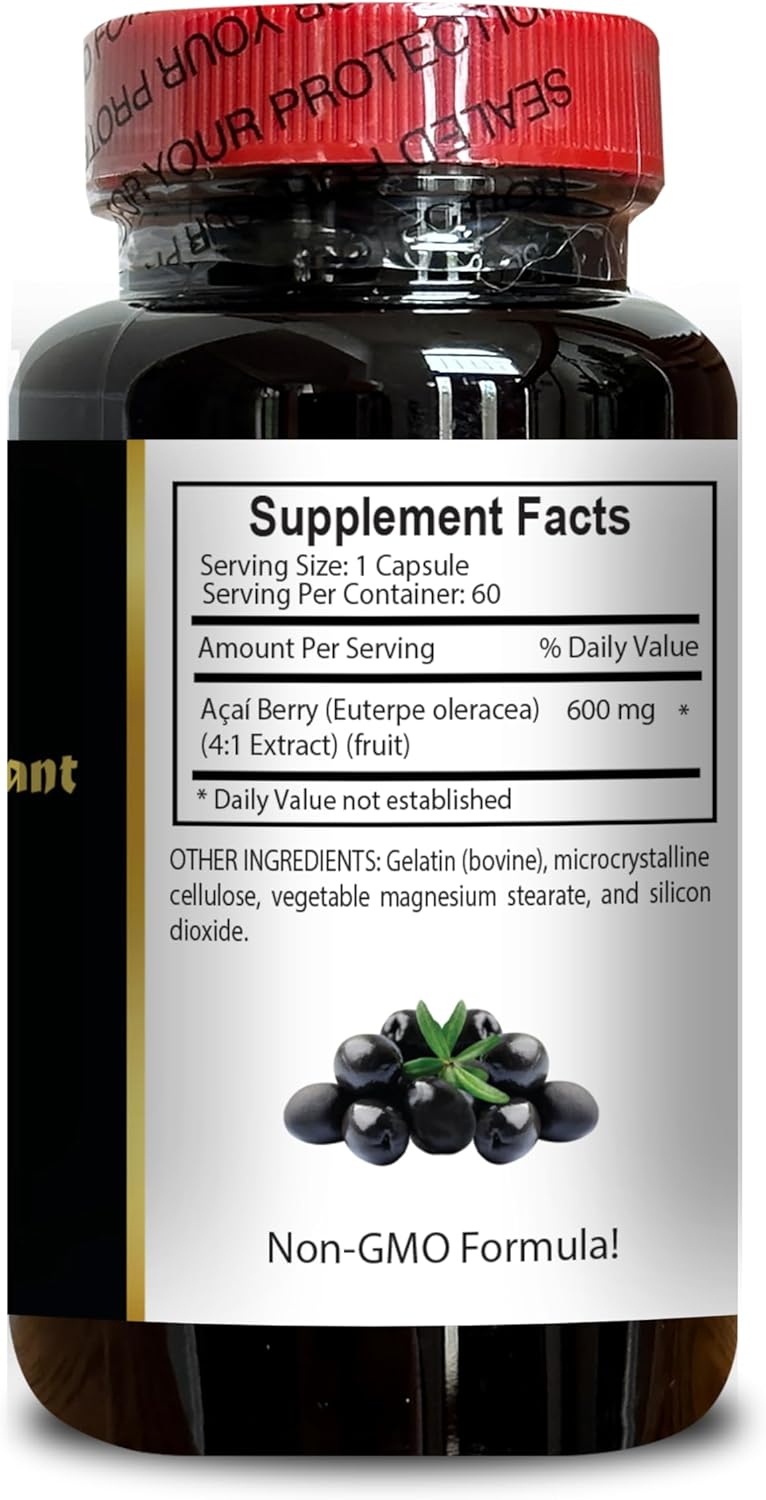 Organic Olanta Acai Berry Extract Supplement - Immune Support, Superfruit Hydration, Antioxidant - 60 Capsules