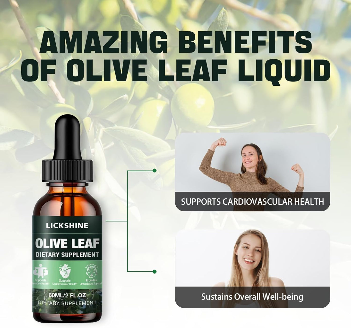 Organic Olive Leaf Liquid Extract 1000MG - Immune & Heart Support Supplement - Vegan, Non-GMO, Gluten-Free - 2 Fl Oz Bottle for Better Absorption
