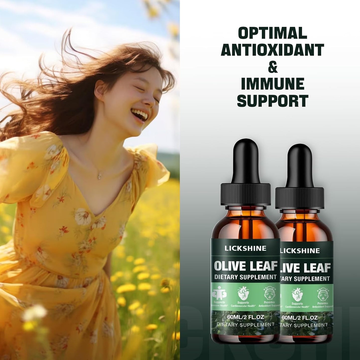 Organic Olive Leaf Liquid Extract 1000MG - Immune & Heart Support Supplement - Vegan, Non-GMO, Gluten-Free - 2 Fl Oz Bottle for Better Absorption