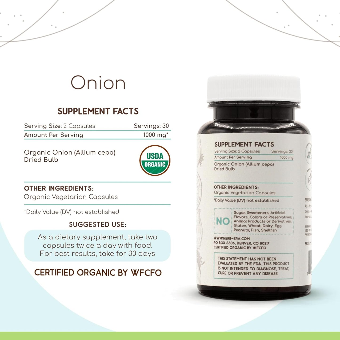 Organic Onion Herbal Supplement in Vegetarian Capsules - 60 Count