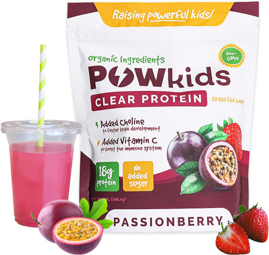 Organic Passionberry Kids Protein Powder with Grass-Fed Whey - No Added Sugar - Calcium and Choline for Bone Strength & Brain Development