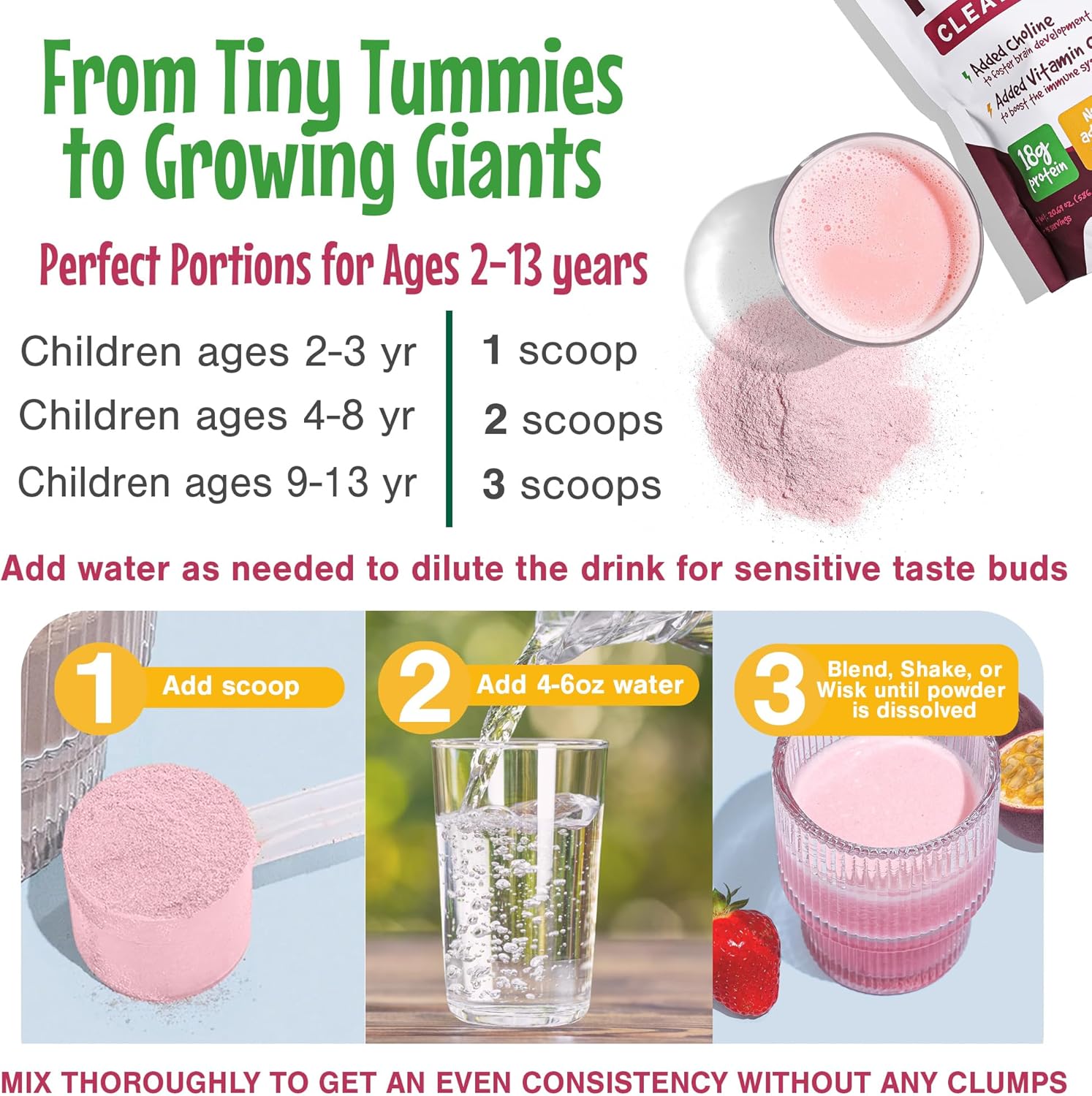 Organic Passionberry Kids Protein Powder with Grass-Fed Whey - No Added Sugar - Calcium and Choline for Bone Strength & Brain Development