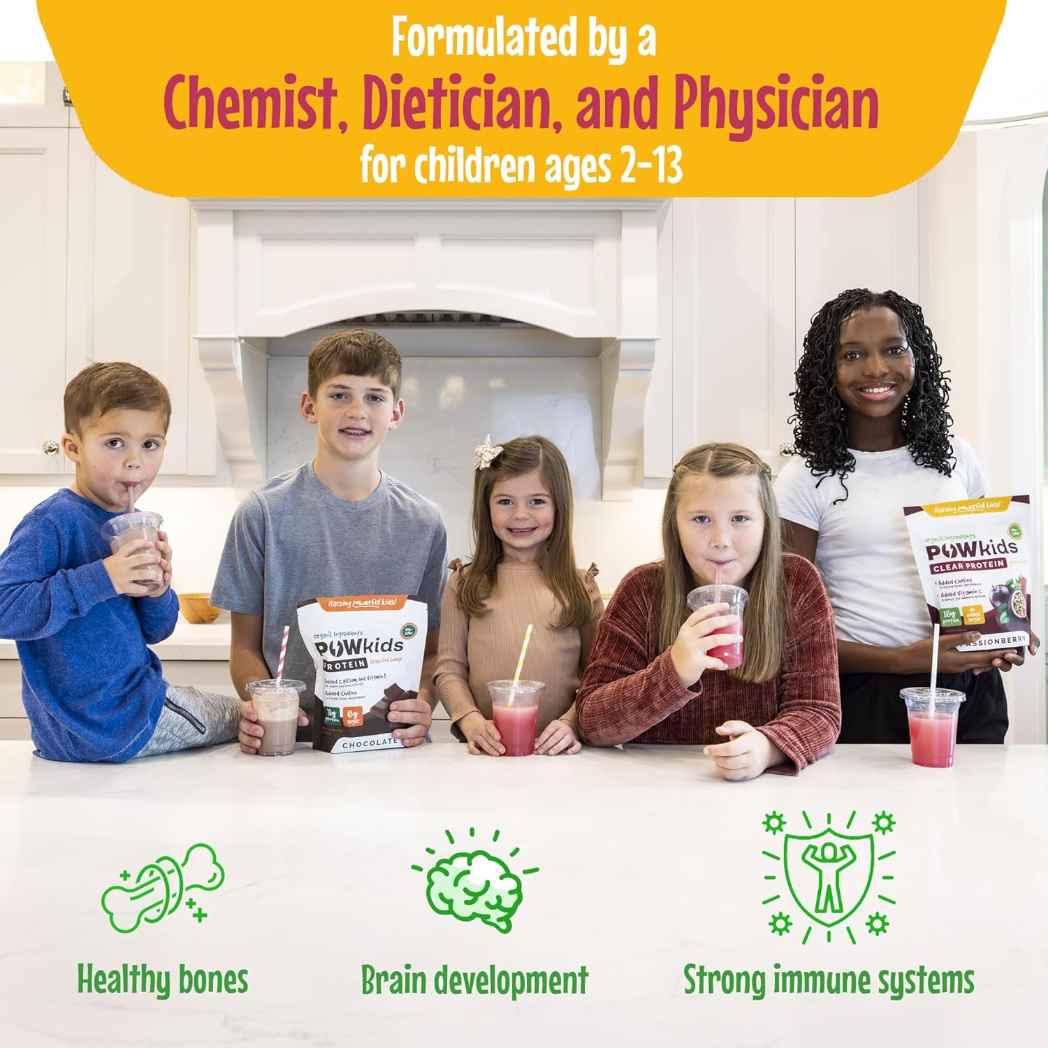 Organic Passionberry Kids Protein Powder with Grass-Fed Whey - No Added Sugar - Calcium and Choline for Bone Strength & Brain Development