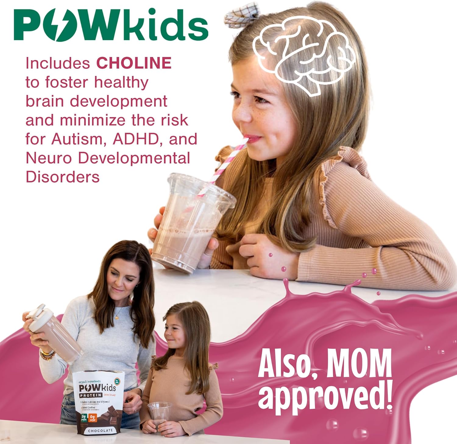 Organic Passionberry Kids Protein Powder with Grass-Fed Whey - No Added Sugar - Calcium and Choline for Bone Strength & Brain Development