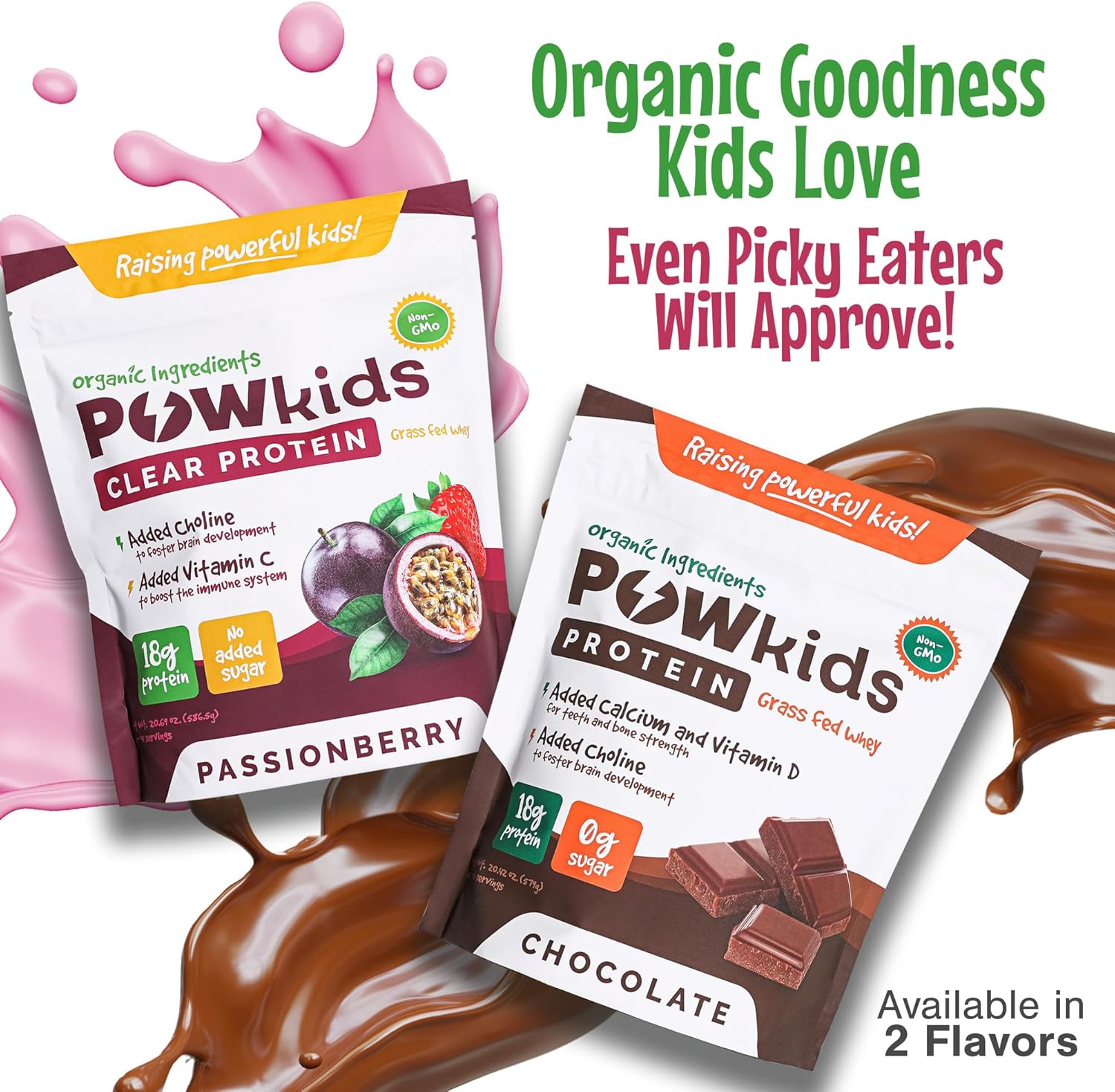 Organic Passionberry Kids Protein Powder with Grass-Fed Whey - No Added Sugar - Calcium and Choline for Bone Strength & Brain Development