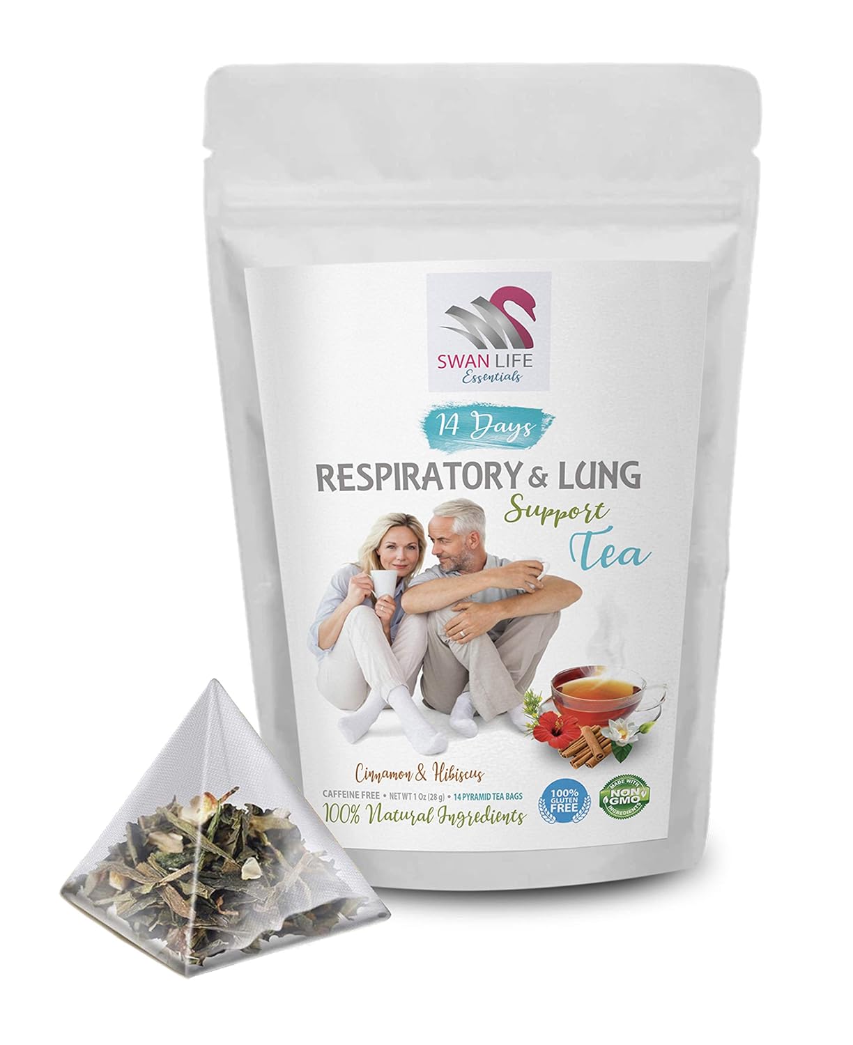 Organic Peppermint Tea for Respiratory and Lung Support - Herbal Tea Blend with Astragalus, Cinnamon, and Hibiscus - 14 Day Supply