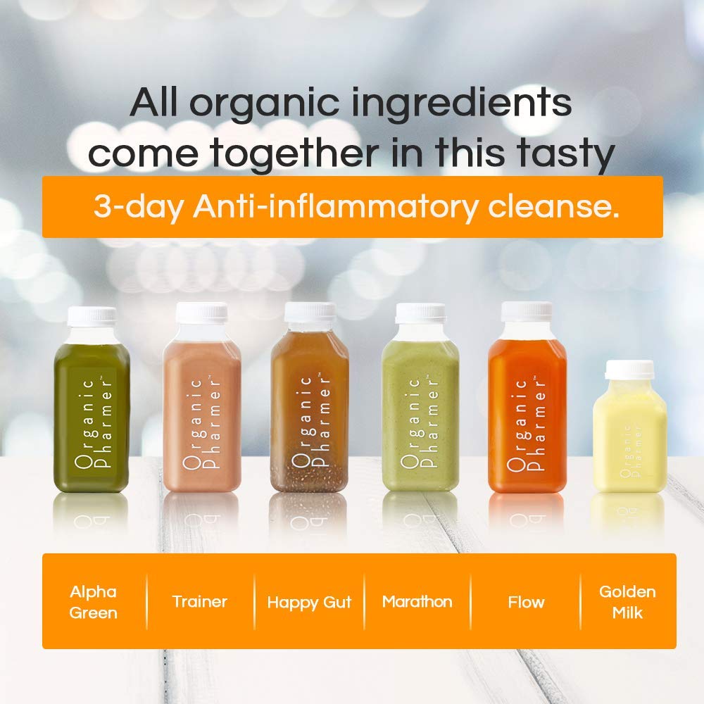 Organic Pharmer 3-Day Anti Inflammatory Juice Cleanse - Alpha Green, Trainer, Happy Gut, Marathon, Flow, Relax - 18 Pack