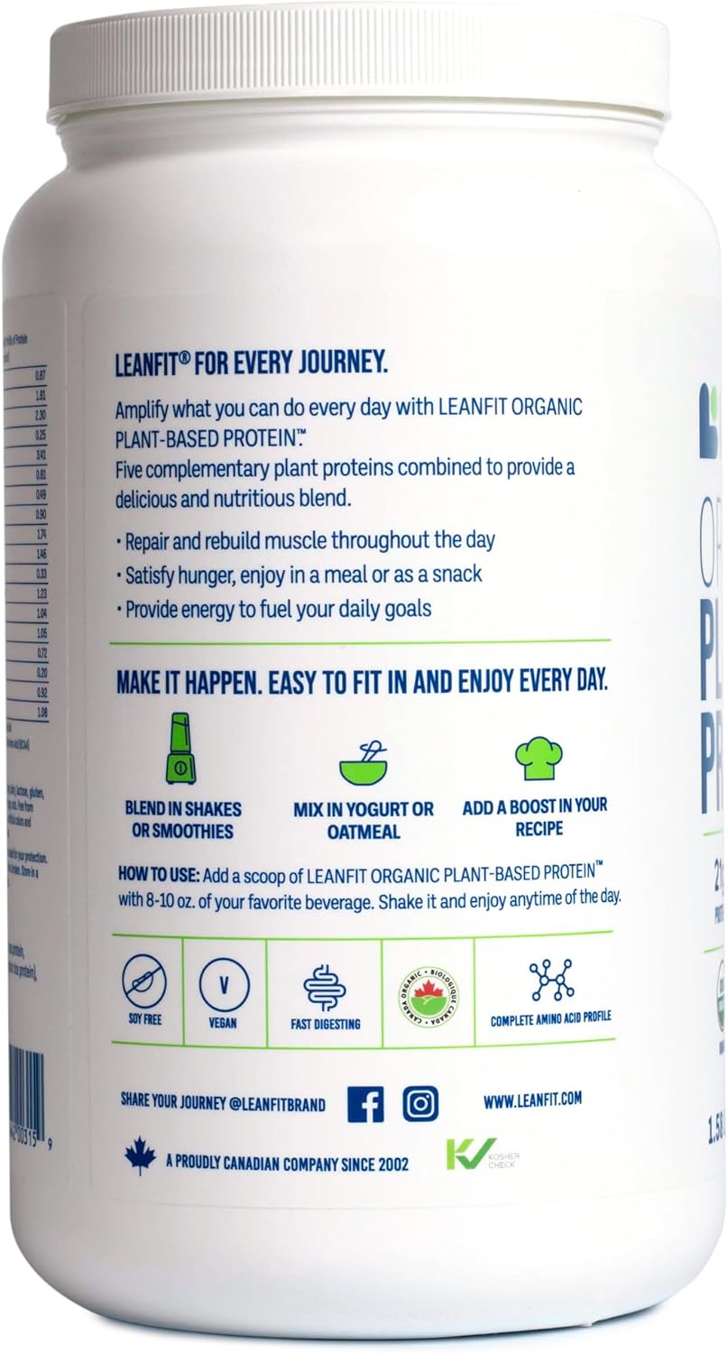 Organic Plant-Based Protein Powder, Unflavored - 21g Vegan Protein, 26 Servings, 1.58lb Tub - Low Calorie, Soy-Free, Gluten-Free, Lactose-Free, Sugar-Free, Non-GMO