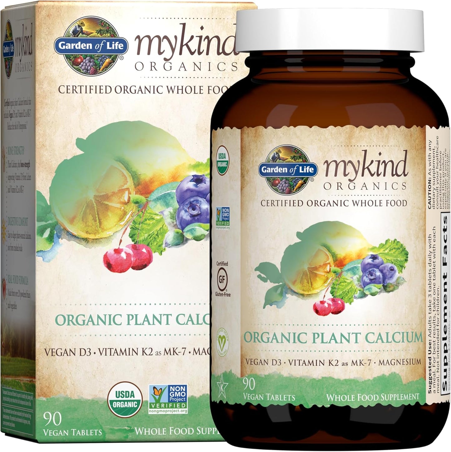 Organic Plant Calcium with Magnesium, Vitamin D3, K2 MK7, and Iron for Anemia Support by Garden of Life