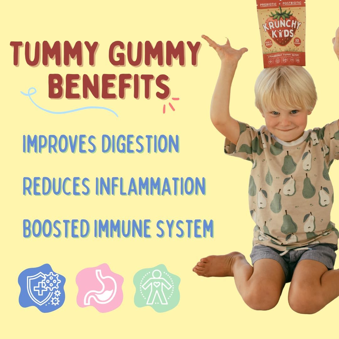 Organic Prebiotic & Postbiotic Gummy Vitamins for Kids & Adults, Sugar-Free Allulose, Fermented Strawberry, Gut Health Support