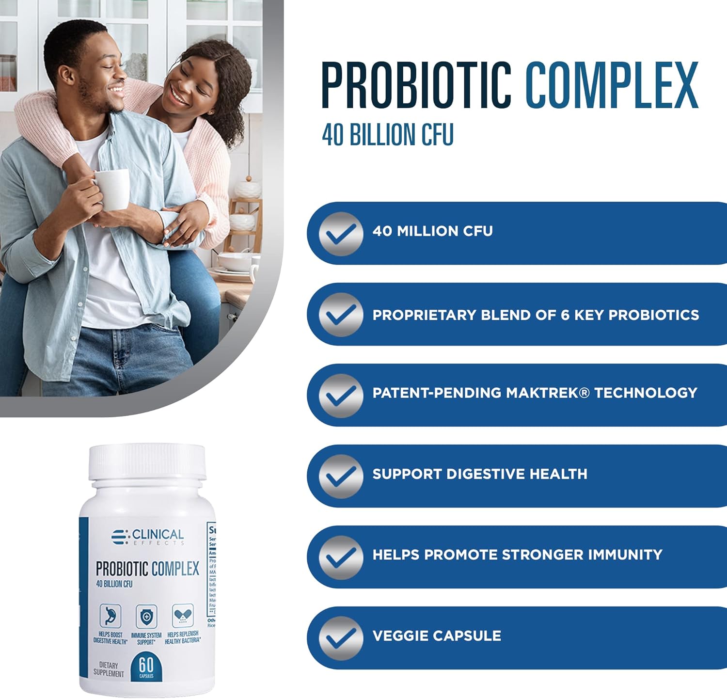 Organic Probiotic Complex for Gut Health - Women and Men - 60 Veggie Capsules - USA Made