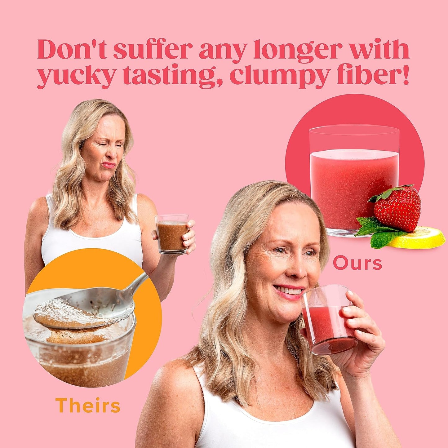 Organic Psyllium Husk Fiber Powder with Agave Inulin & Sunfiber® Guar Gum - Strawberry Lemonade Drink, Sugar-Free, Soluble & Prebiotic Fiber Supplement - Vegan - 1 Month Supply