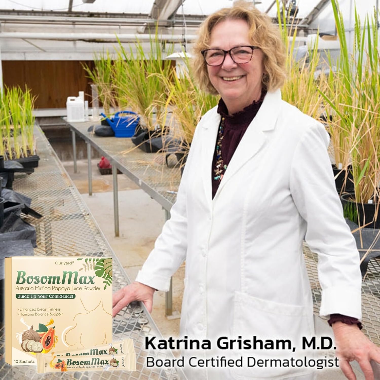 Organic Pueraria-Mirifica Papaya Juice Powder for Women - Everyday Chest Care - Concentrated Kudzu Root - 100% Natural - 10g Sachet, 10pcs Box