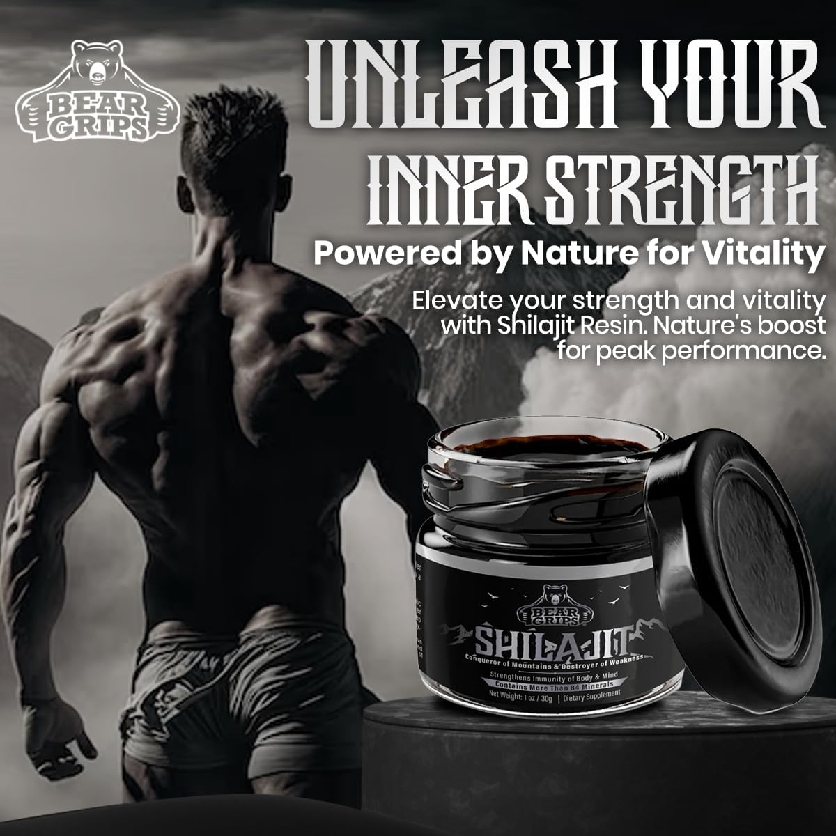 Organic Pure Himalayan Shilajit Supplement with 85+ Trace Minerals - 30g Resin for Men - Boost Metabolism and Immune System