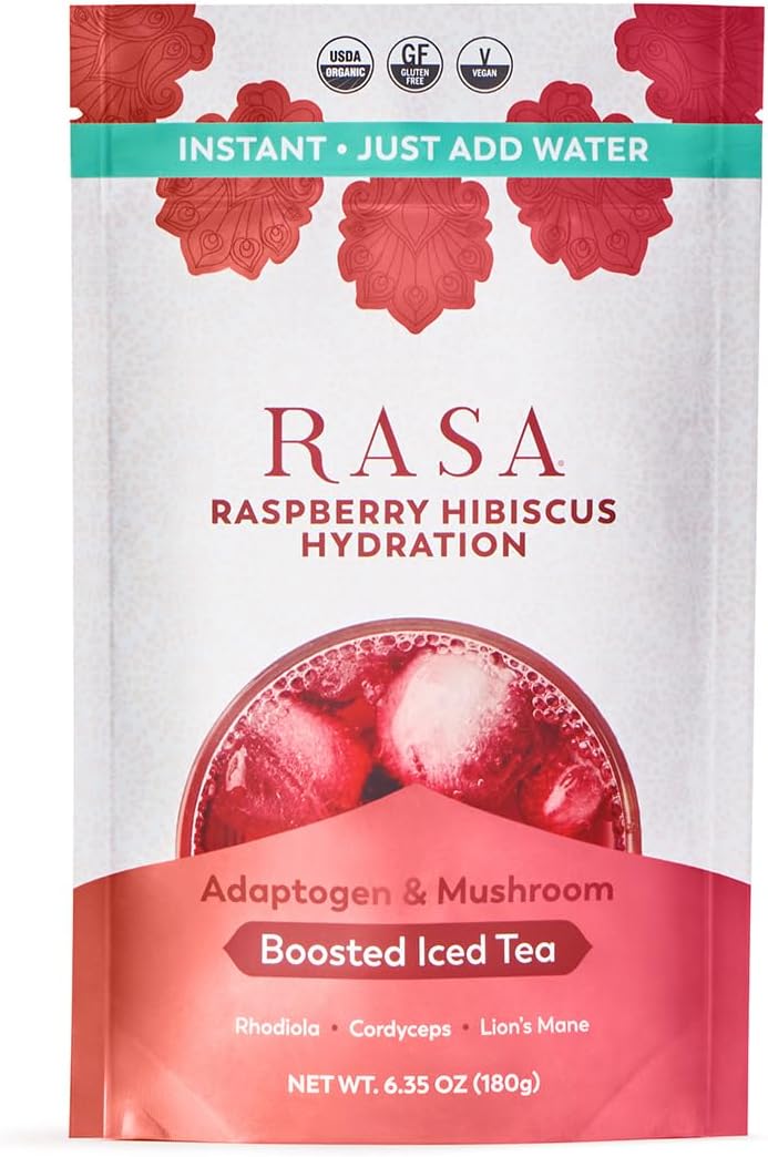 Organic Raspberry Hibiscus Iced Tea with Adaptogens & Mushrooms | Gluten-Free Electrolyte Powder Drink Mix for Hydration (6 oz)