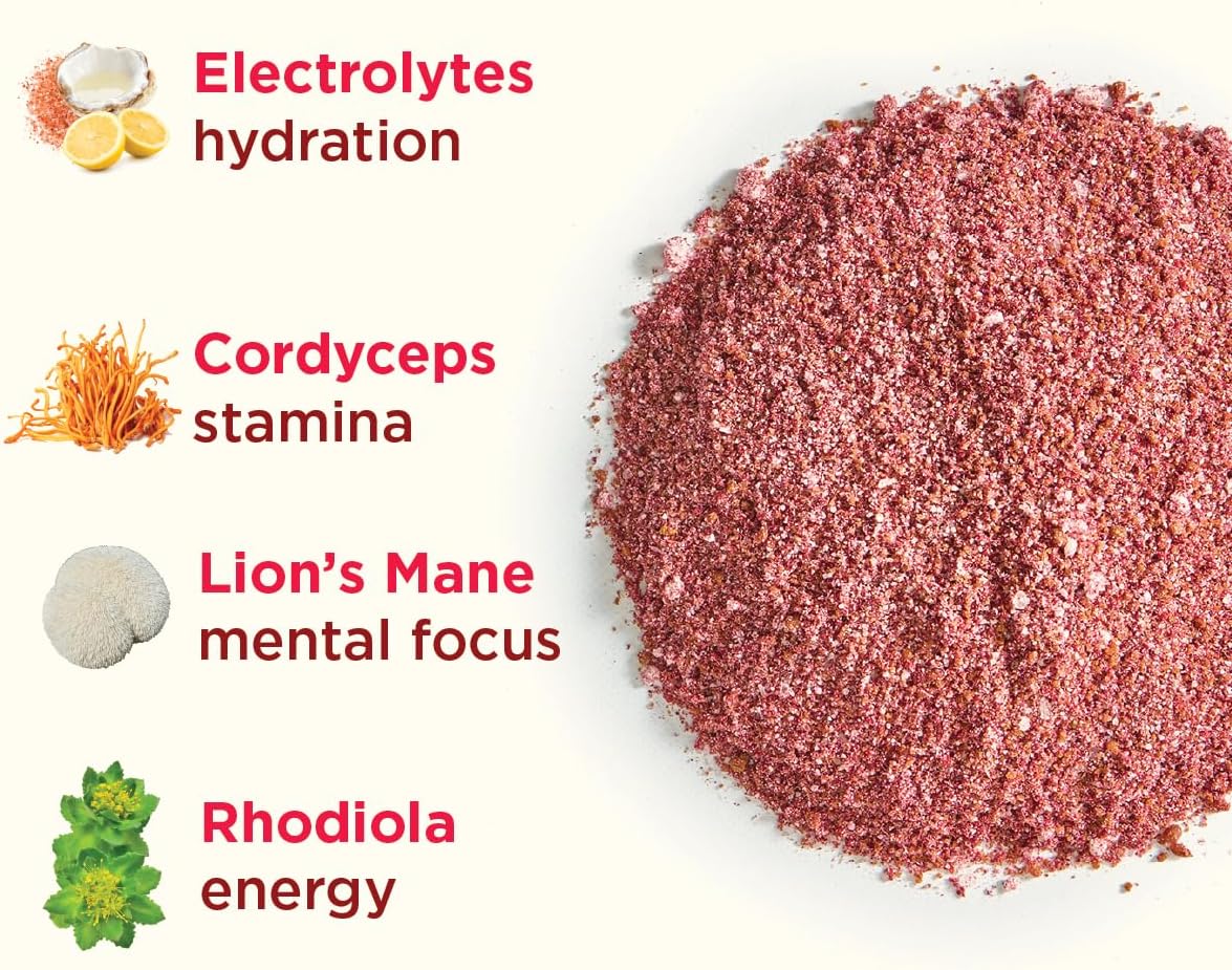 Organic Raspberry Hibiscus Iced Tea with Adaptogens & Mushrooms | Gluten-Free Electrolyte Powder Drink Mix for Hydration (6 oz)