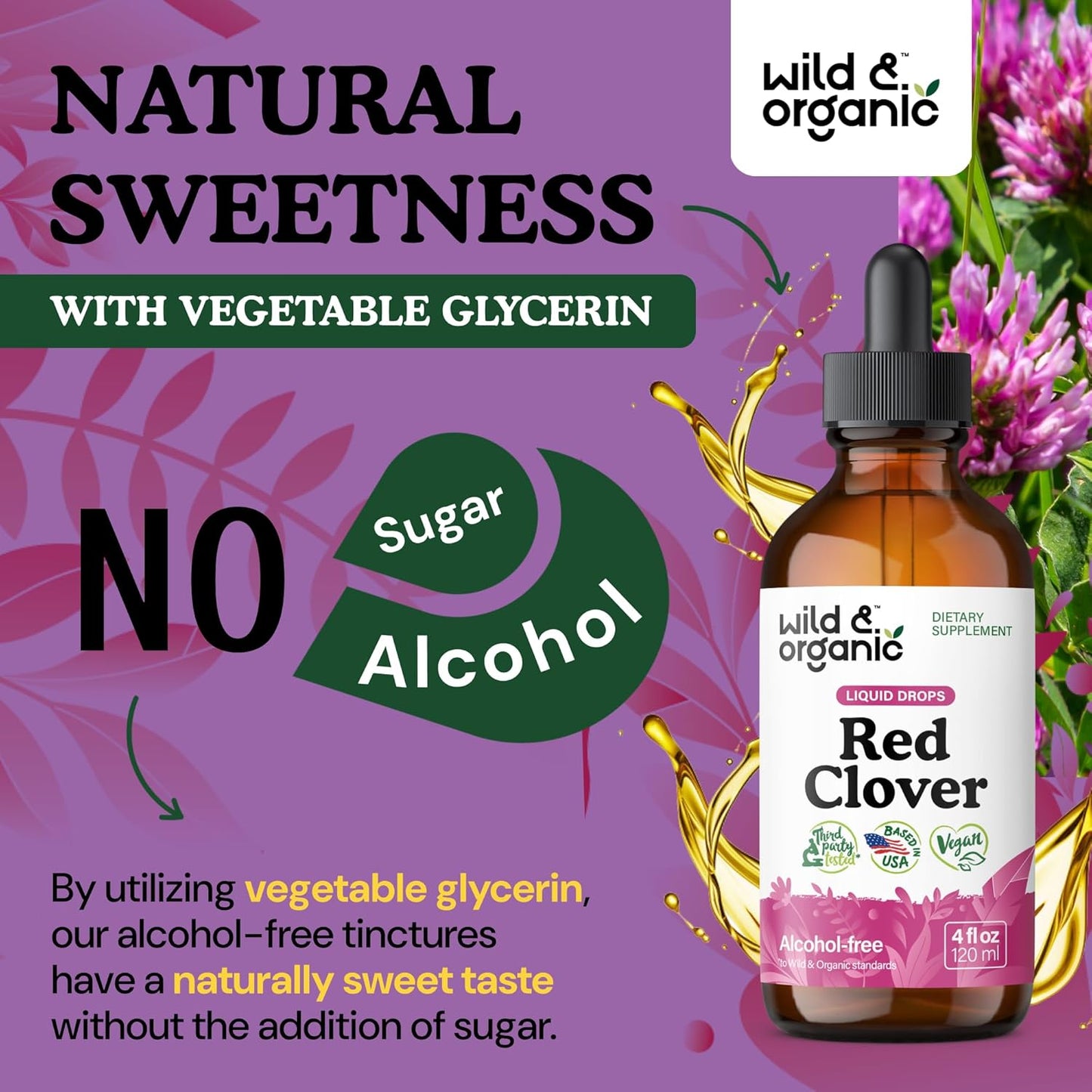 Organic Red Clover Tincture 600mg - Liquid Herbal Supplement for Women - 2-Month Supply - Vegan & Alcohol-Free - 4 fl oz