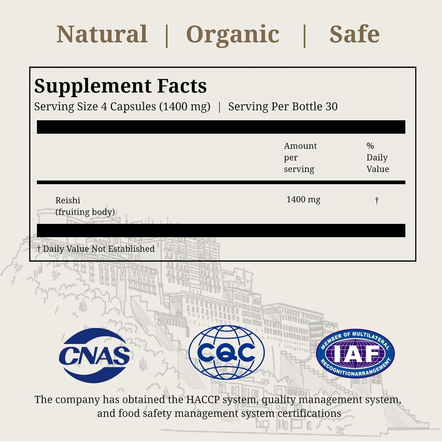 Organic Reishi Mushroom Capsules for Immune Support and Longevity - Vegan, Gluten-Free, Non-GMO Herbal Supplement - 120 Capsules, 1400 mg