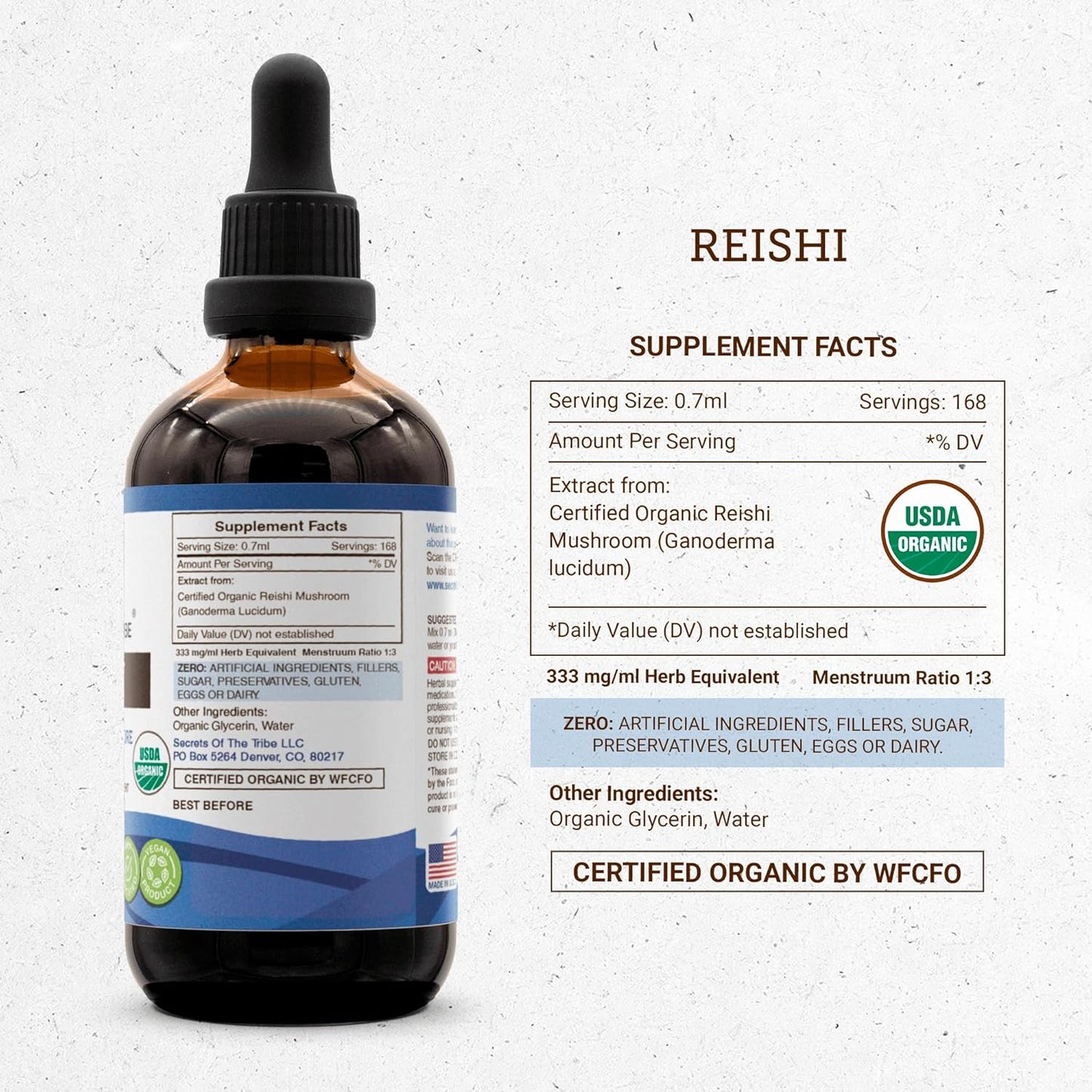 Organic Reishi Mushroom Herbal Drops | Alcohol-Free Extract, High-Potency Formula | Secrets of the Tribe (4 oz)