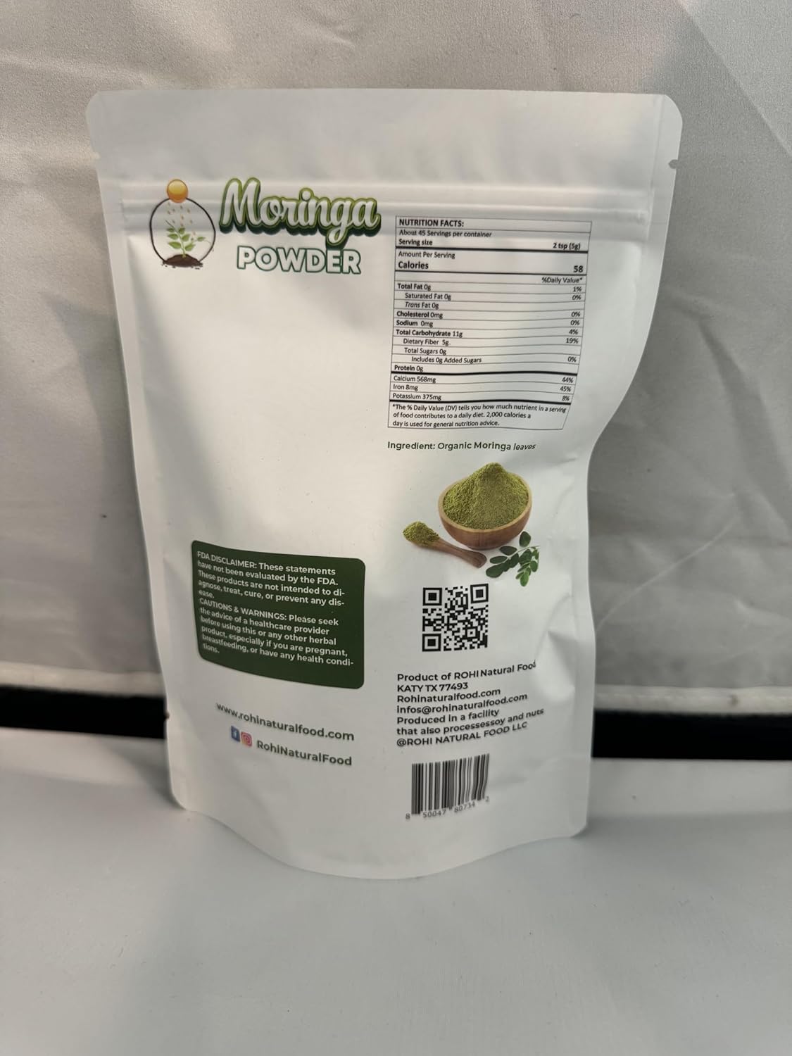 Organic Rohi Moringa Leaf Powder 8 oz (227g) - 100% Pure & Easy to Mix in Drinks & Smoothies