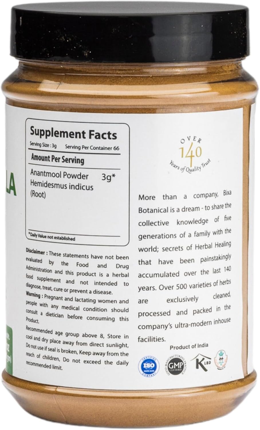 Organic Sarsaparilla Root Powder - Hemidesmus Indicus - Anantmool - 200g/7oz - Ayurvedic Herbal Supplement - Gluten-Free, Non-GMO, Vegan - 100% Pure