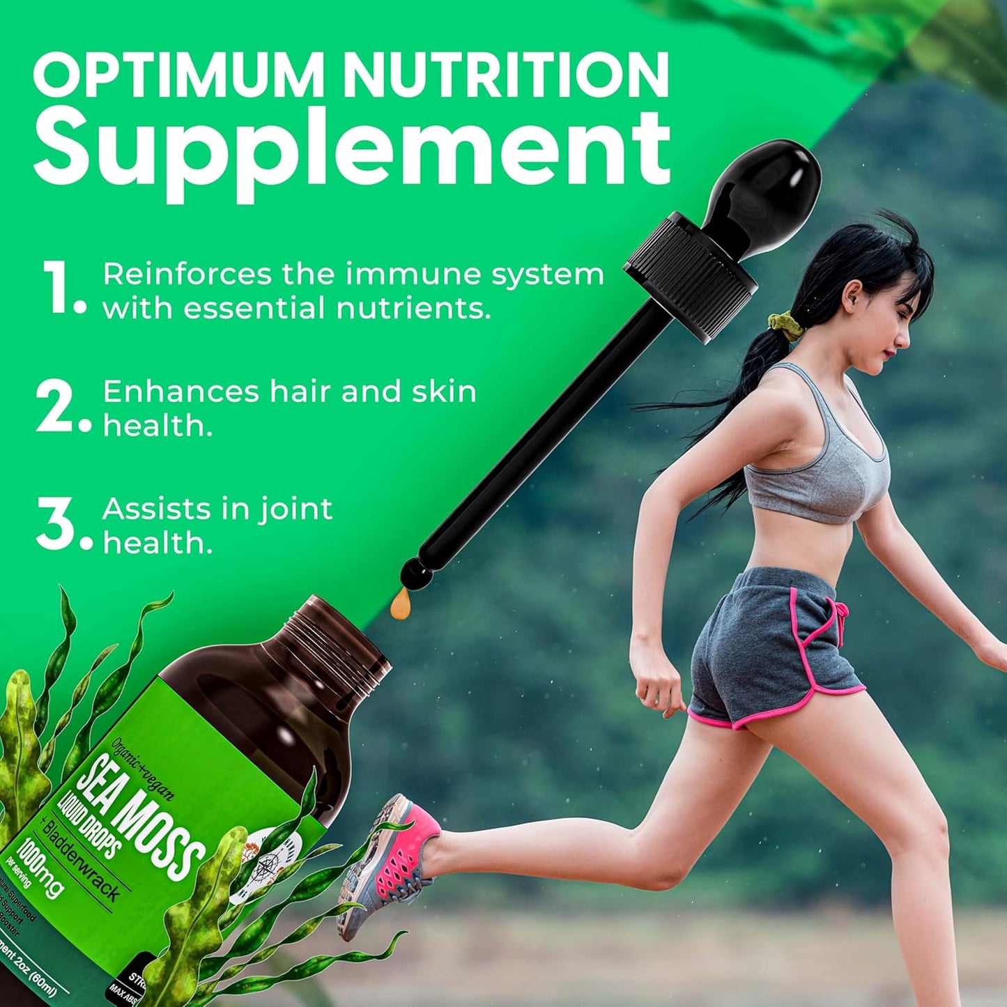 Organic Sea Moss Liquid Drops with Bladderwrack & Elderberry | 30,000 MG | 4X Strength | Health Supplement | 1 Bottle