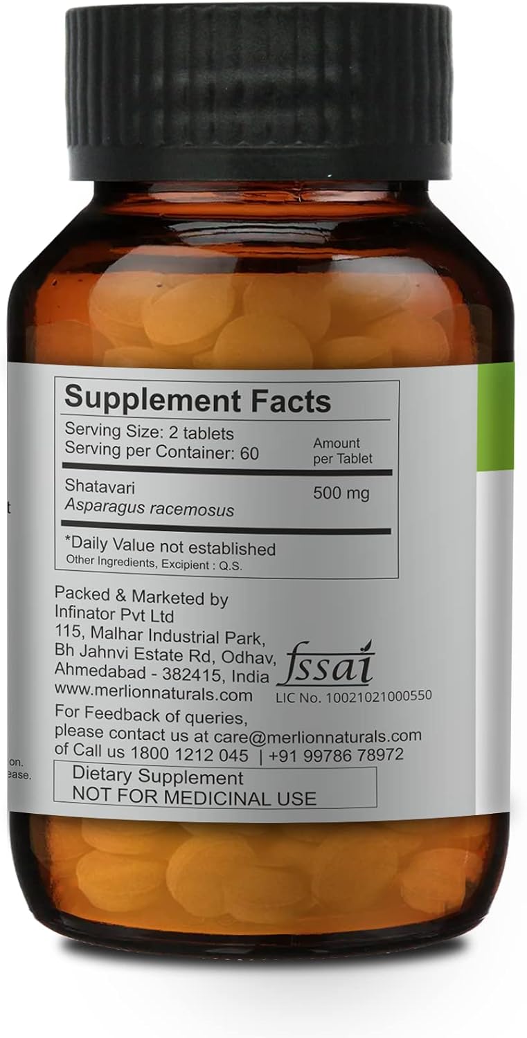 Organic Shatavari Tablets | 500mg Asparagus racemosus Supplement (120 Tablets) by MERLION NATURALS