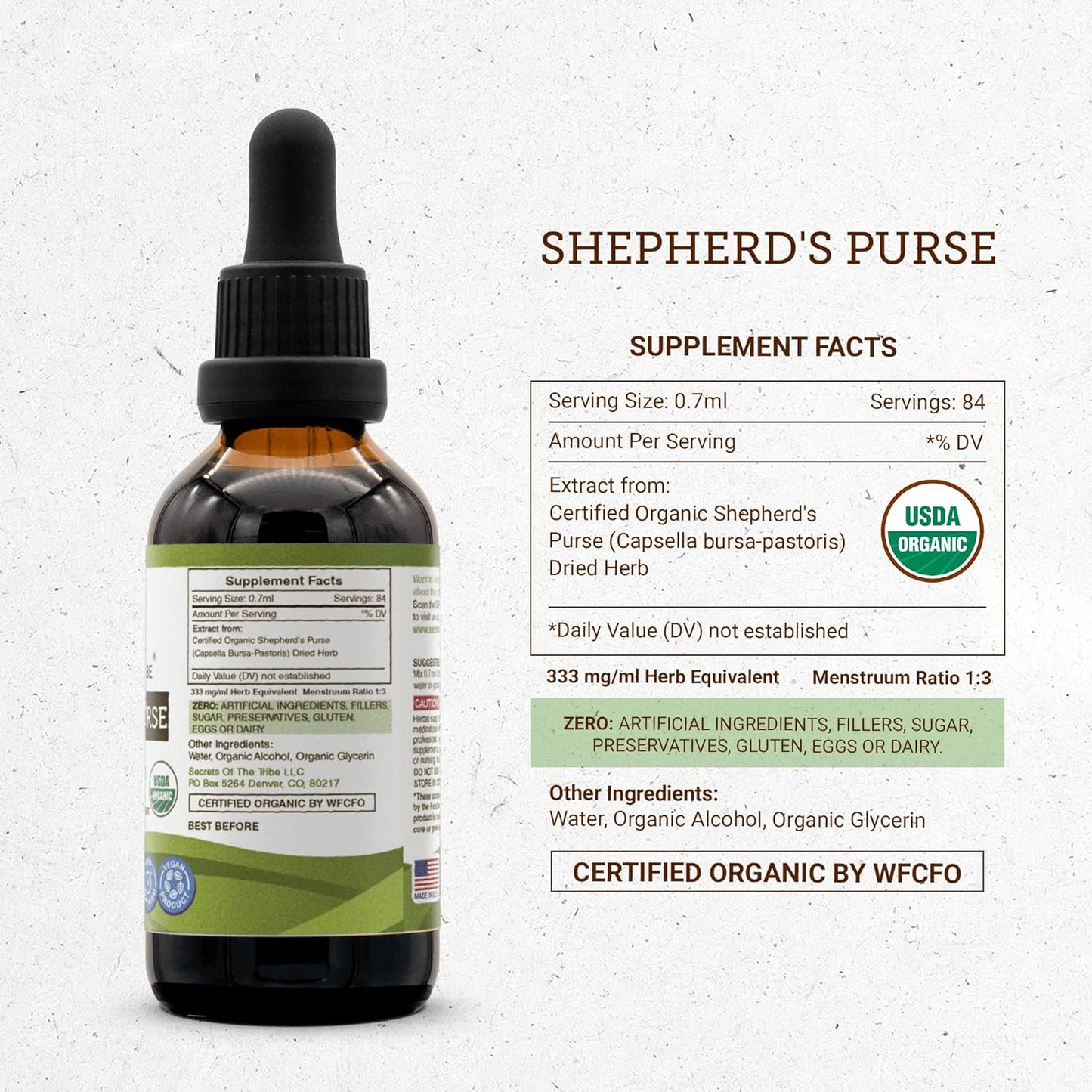 Organic Shepherd's Purse Alcohol Tincture Liquid Extract - 2 fl oz, USDA Certified Dried Herb