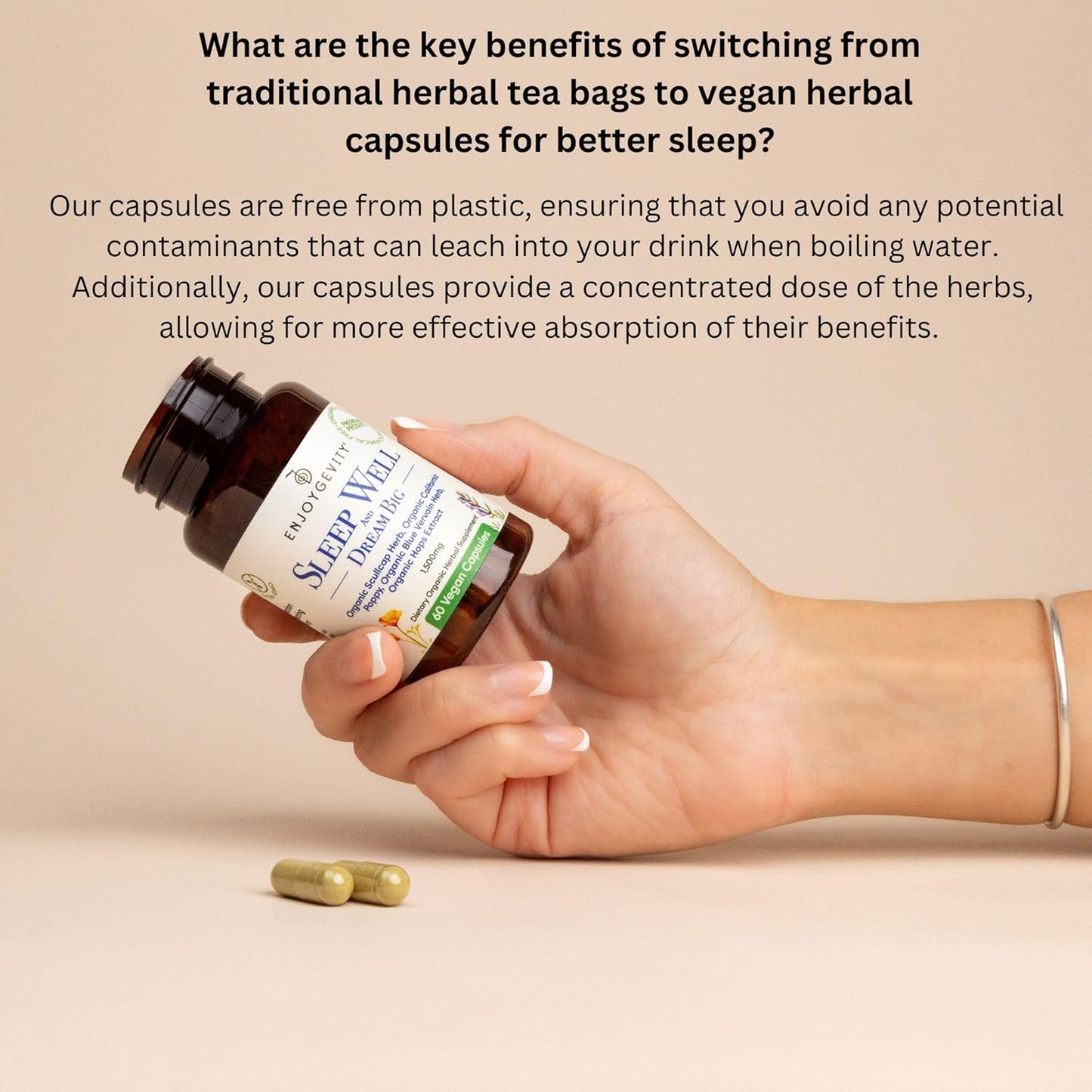 Organic Sleep Aid Capsules - Herbal Supplement for Calming & Relaxing - 60 Vegan Capsules - Natural Ingredients - 1,500 mg