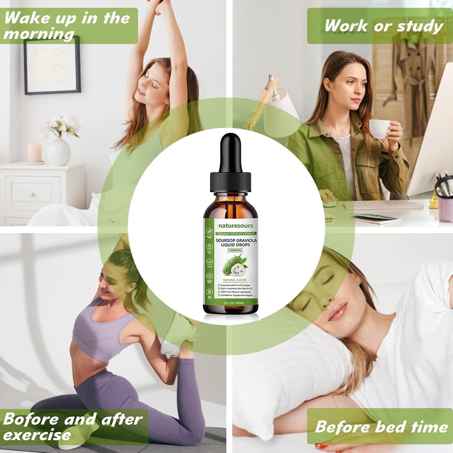 Organic Soursop Extract Liquid Drops 1800MG - Pure Soursop Leaf and Fruit Extract - 2 FL OZ Bottle - Sugar/Gluten Free