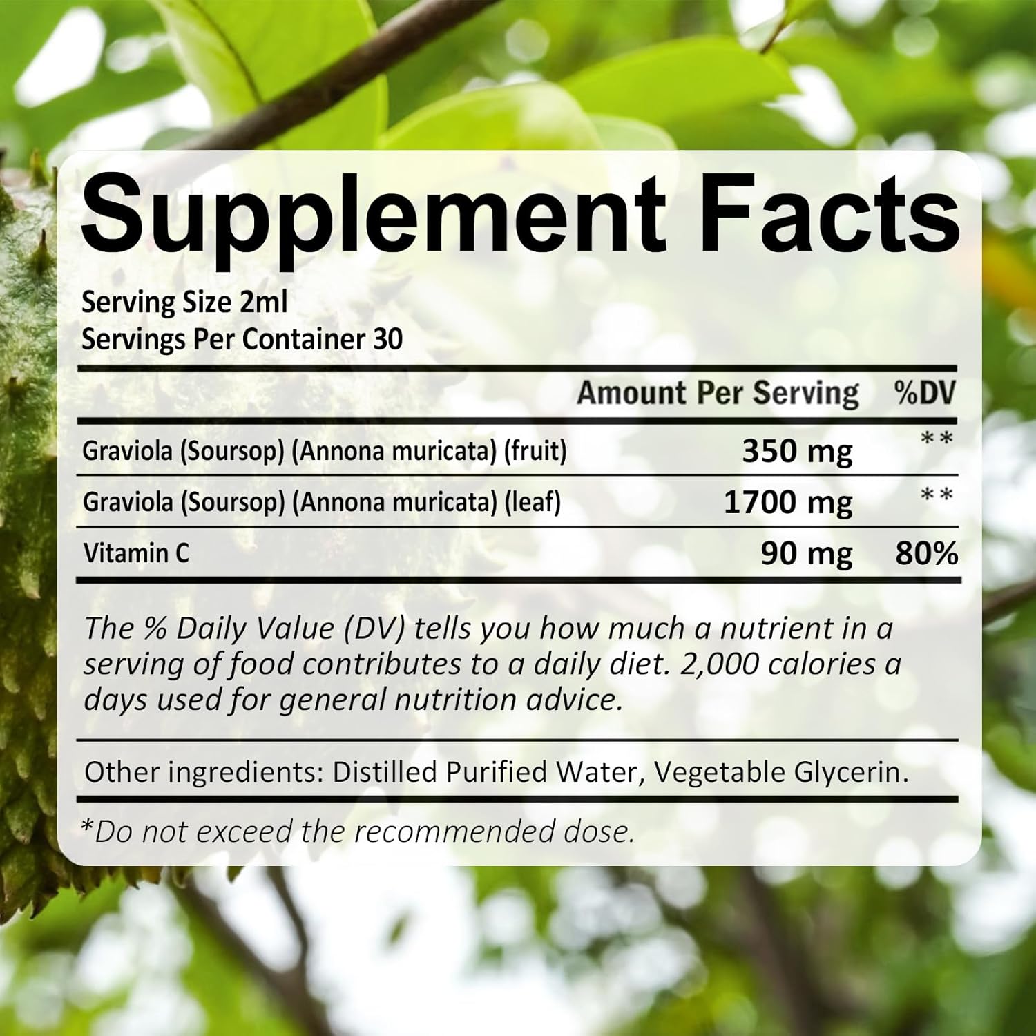 Organic Soursop Extract Liquid Drops 1800MG - Pure Soursop Leaf and Fruit Extract - 2 FL OZ Bottle - Sugar/Gluten Free