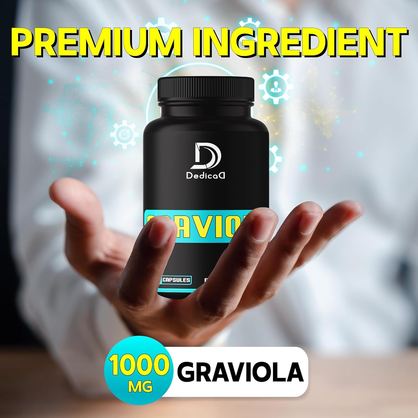 Organic Soursop Graviola Capsules 1000mg - Advanced Formula for Body Balance, Mood, Strength & Immunity - 210 ct for 105 Servings