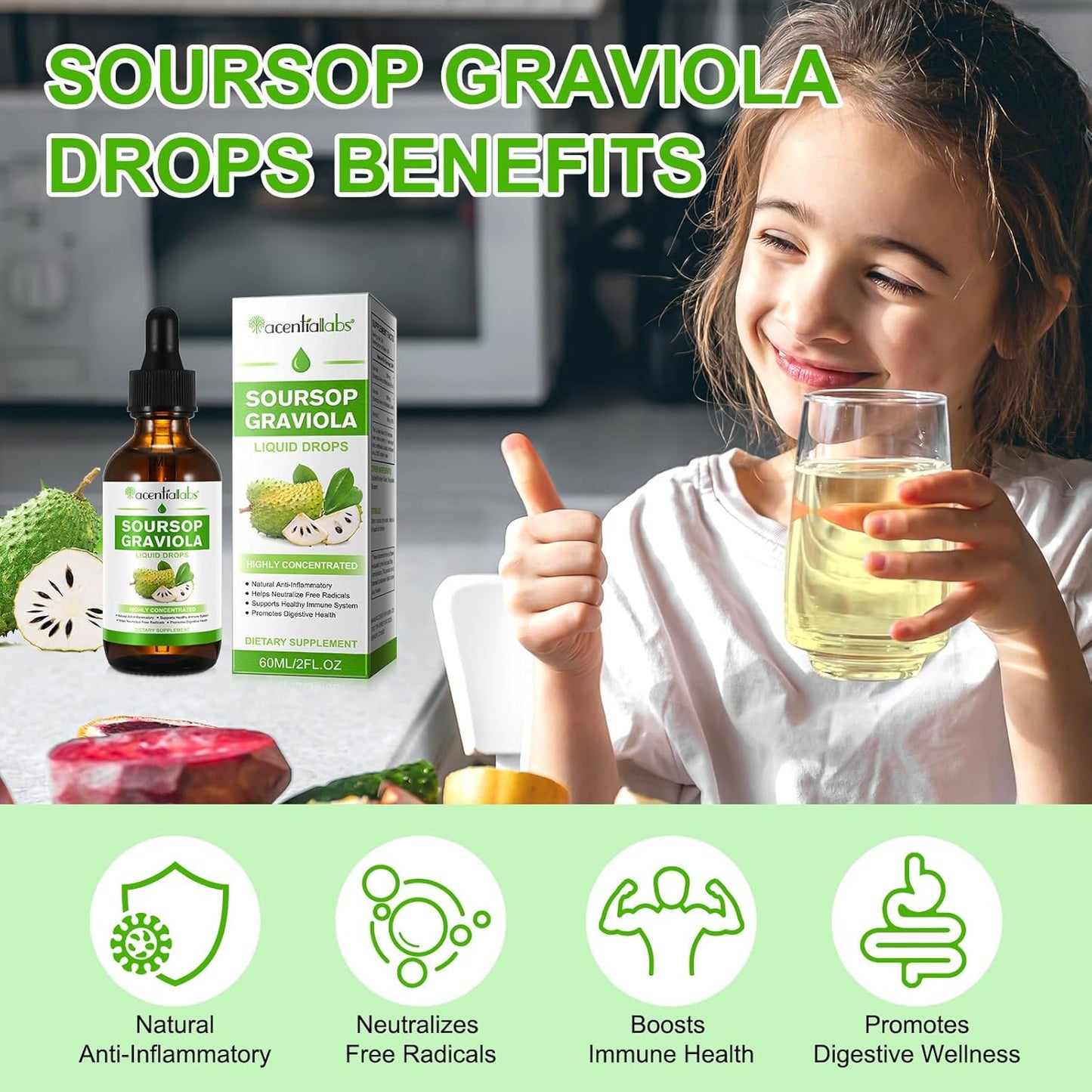 Organic Soursop Graviola Liquid Drops - 2 Pack for Cell Regeneration & Immune Health Boost, Antioxidant Support - Herbal Goodness