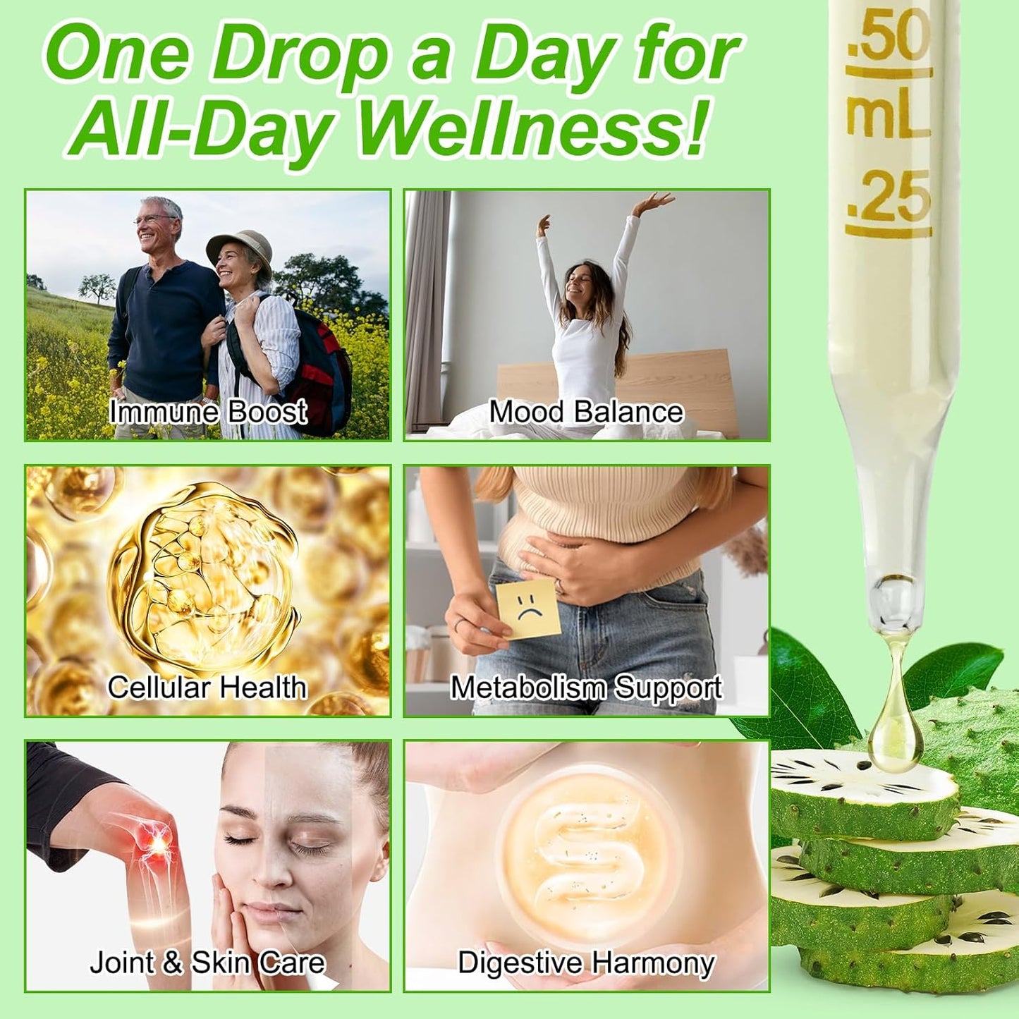 Organic Soursop Graviola Liquid Drops - 2 Pack for Cell Regeneration & Immune Health Boost, Antioxidant Support - Herbal Goodness