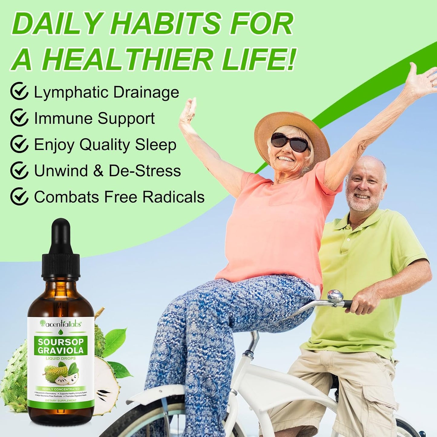 Organic Soursop Graviola Liquid Drops - 2 Pack for Cell Regeneration & Immune Health Boost, Antioxidant Support - Herbal Goodness
