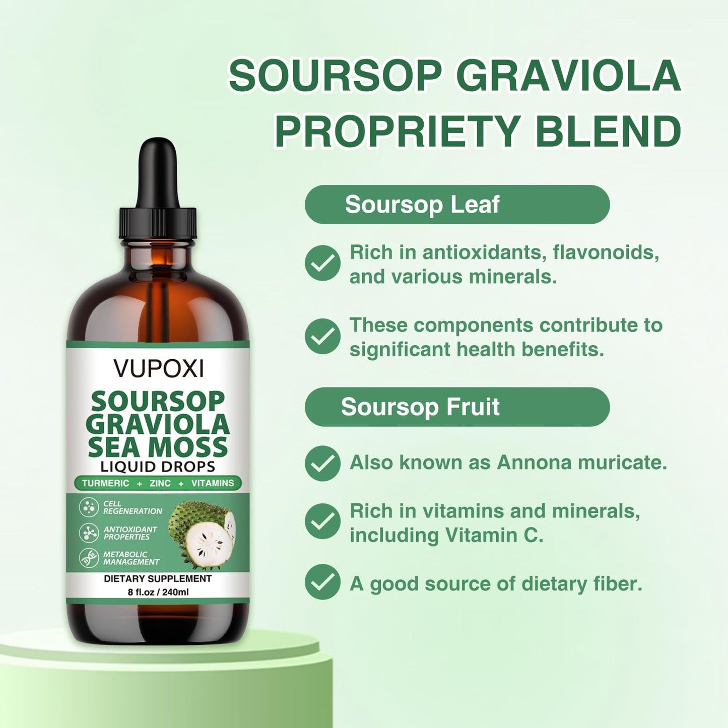 Organic Soursop Multivitamin Liquid Drops for Cell Support & Immune Boost - Sugar-Free, Vegan, Non-GMO - 8 Fl Oz