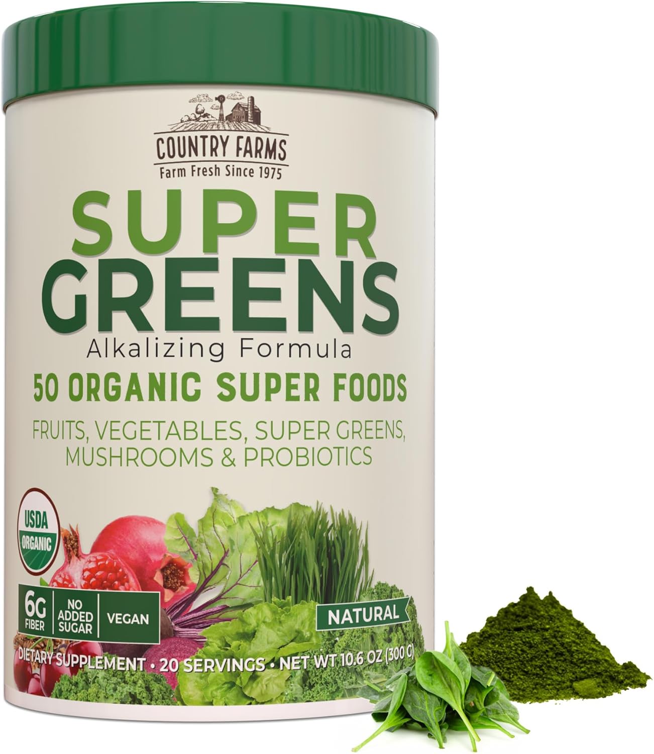 Organic Superfoods Drink Mix with Vitamin C and Elderberry for Immune Support - COUNTRY FARMS Super Greens Powder