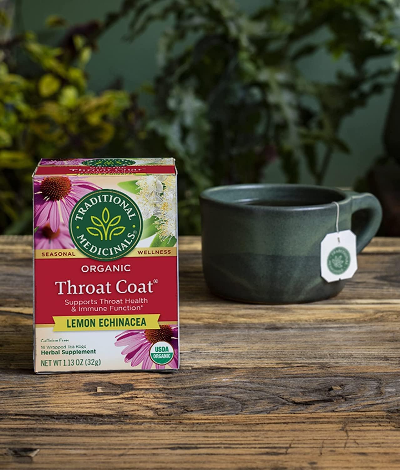 Organic Throat Coat Lemon Echinacea Herbal Tea - 32 Count, Supports Throat Health - Traditional Medicinals