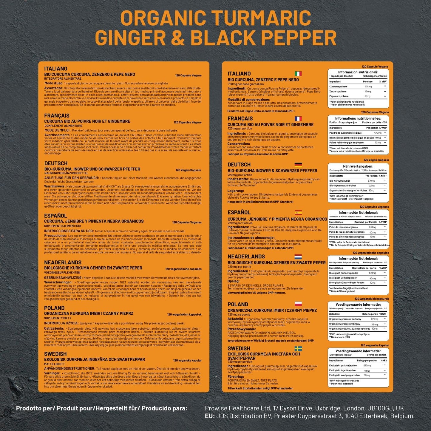 Organic Turmeric Curcumin Capsules - 720mg High Strength with Black Pepper | Vegan & Vegetarian | 120 Capsules by PH PROWISE Healthcare