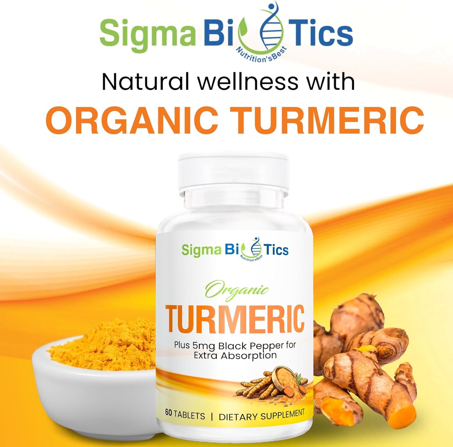 Organic Turmeric Curcumin Supplement for Joint & Immune Health - 700 mg with Black Pepper - Non-GMO - 60 Tablets - 2 Month Supply