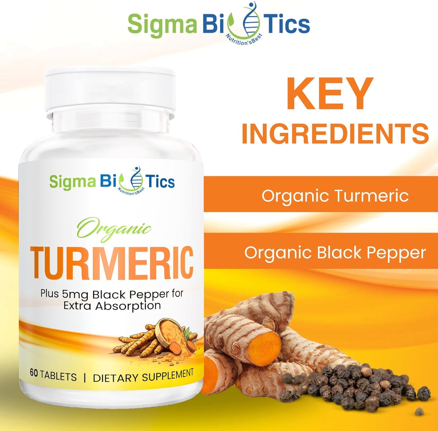 Organic Turmeric Curcumin Supplement for Joint & Immune Health - 700 mg with Black Pepper - Non-GMO - 60 Tablets - 2 Month Supply