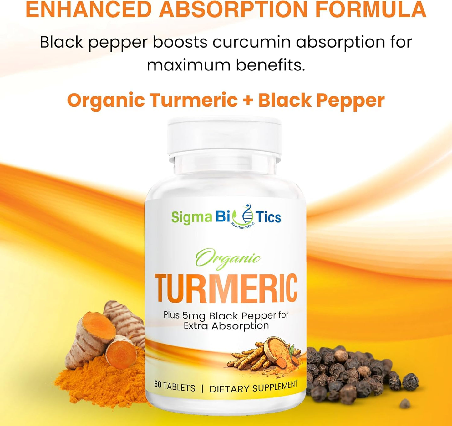 Organic Turmeric Curcumin Supplement for Joint & Immune Health - 700 mg with Black Pepper - Non-GMO - 60 Tablets - 2 Month Supply