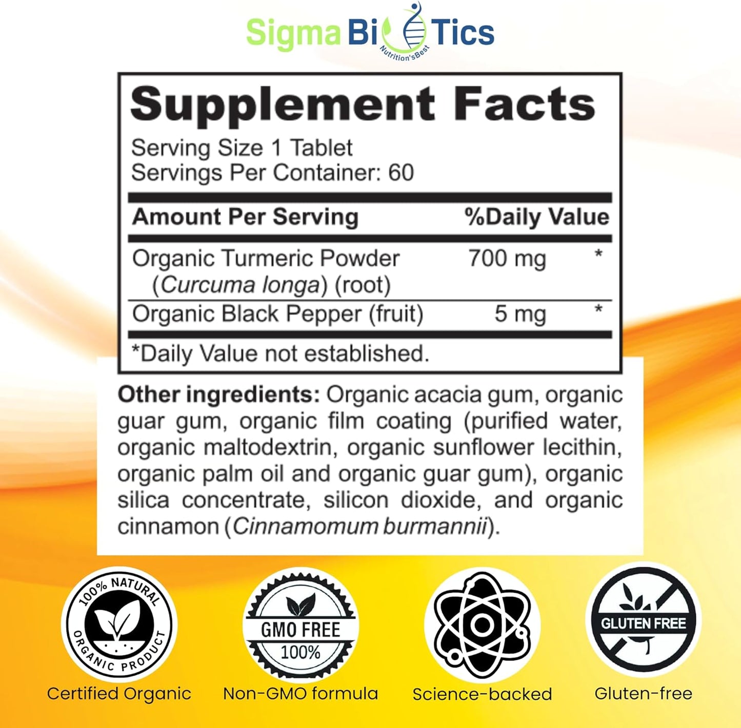 Organic Turmeric Curcumin Supplement for Joint & Immune Health - 700 mg with Black Pepper - Non-GMO - 60 Tablets - 2 Month Supply
