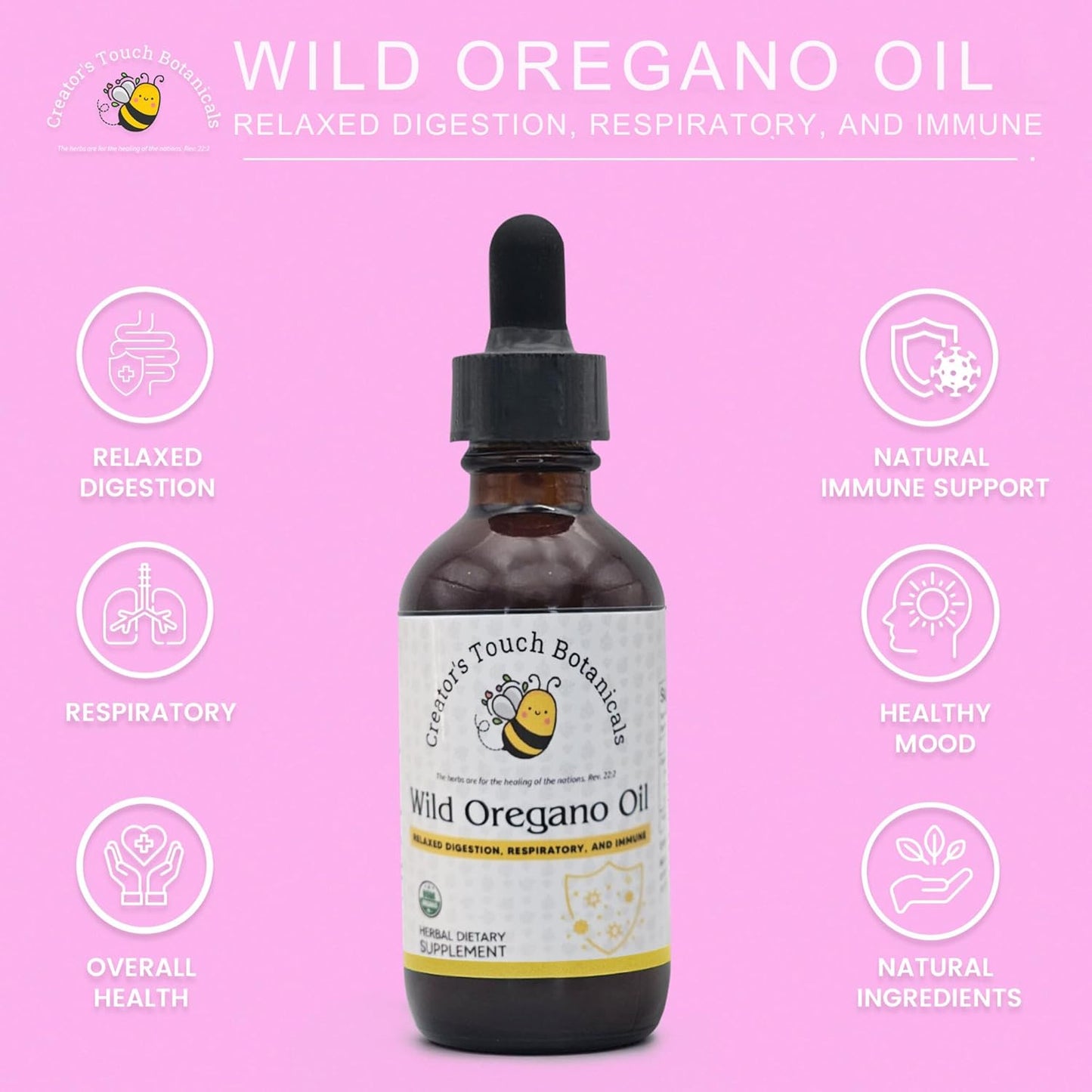 Organic Wild Mediterranean Oil of Oregano Drops for Immune & Digestive Support - 6 Month Supply | Vegan & Non-GMO Herbal Blend for Overall Health