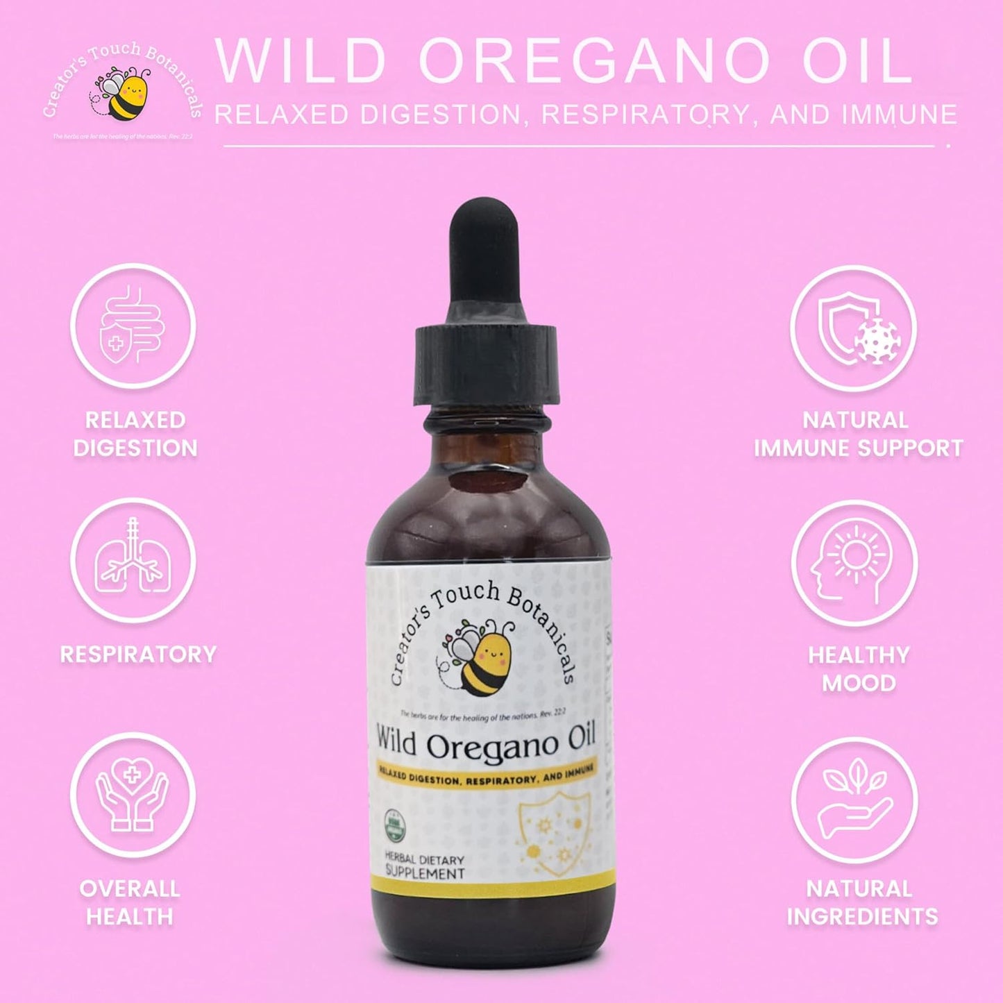 Organic Wild Mediterranean Oil of Oregano Drops for Immune & Digestive Support - 6 Month Supply | Vegan & Non-GMO Herbal Blend for Overall Health