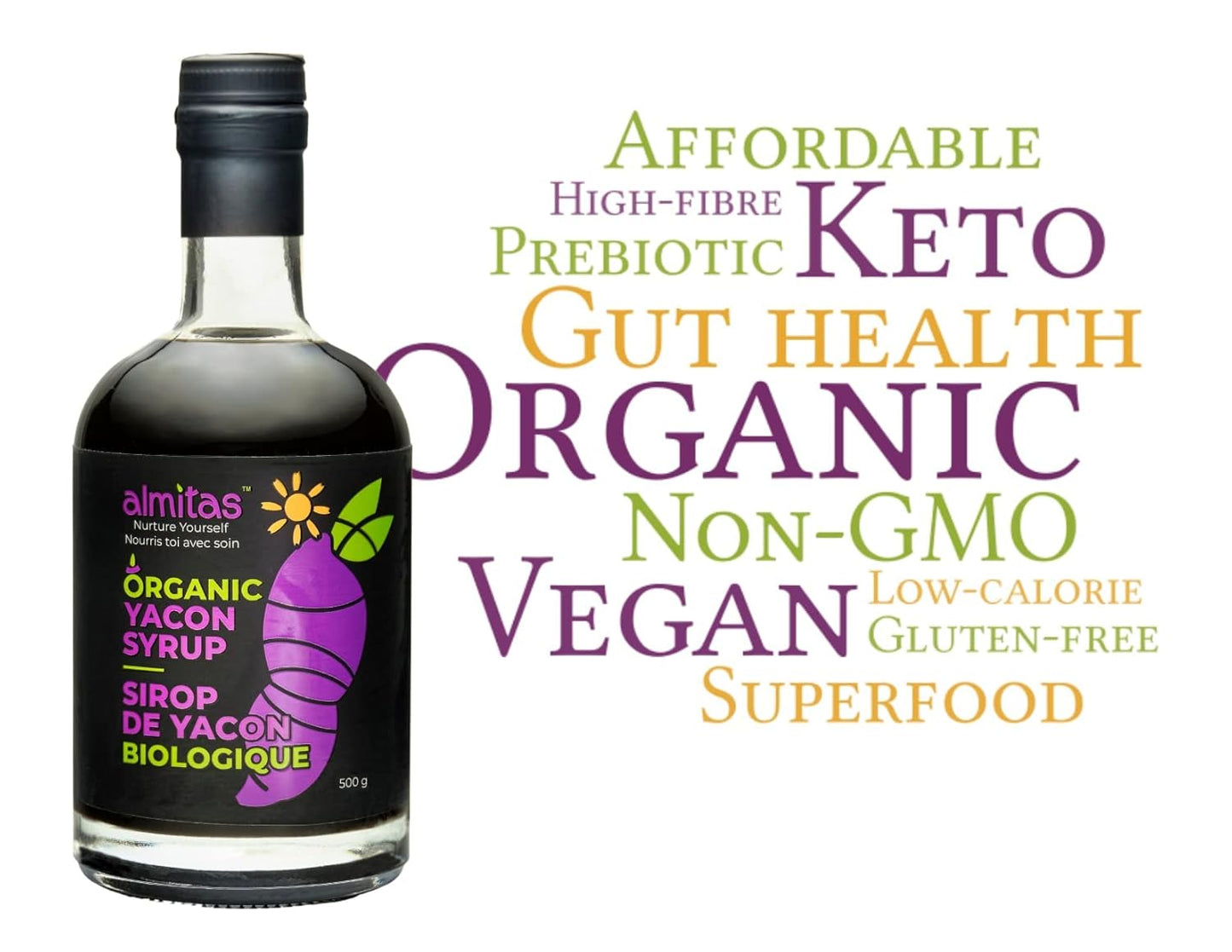 Organic Yacon Syrup: Keto, Vegan, Gluten-Free, Raw Food. Non-GMO Sweetener with Prebiotic Fiber. High FOS Content.