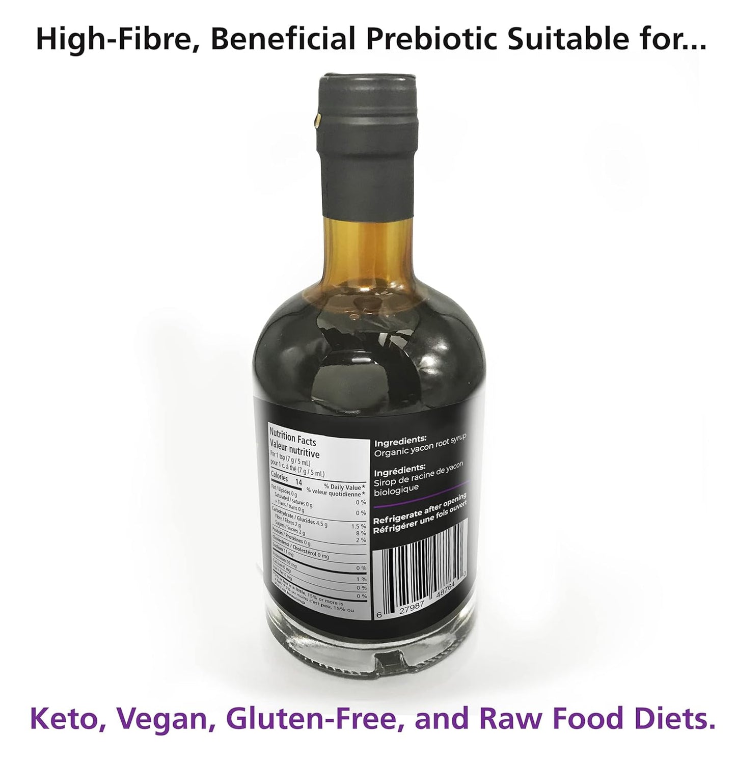 Organic Yacon Syrup: Keto, Vegan, Gluten-Free, Raw Food. Non-GMO Sweetener with Prebiotic Fiber. High FOS Content.