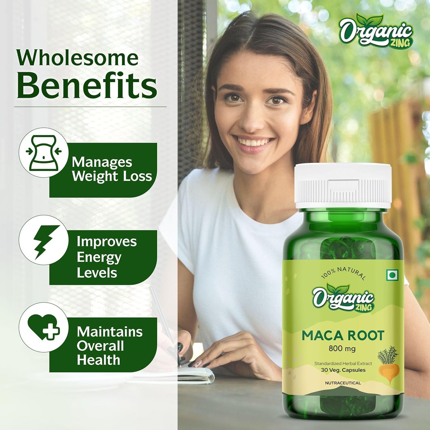 Organic Zing Maca Root Capsules - Black, Red, Yellow - 800mg per Serving - Natural Remedy for Health Issues - 30 Capsules
