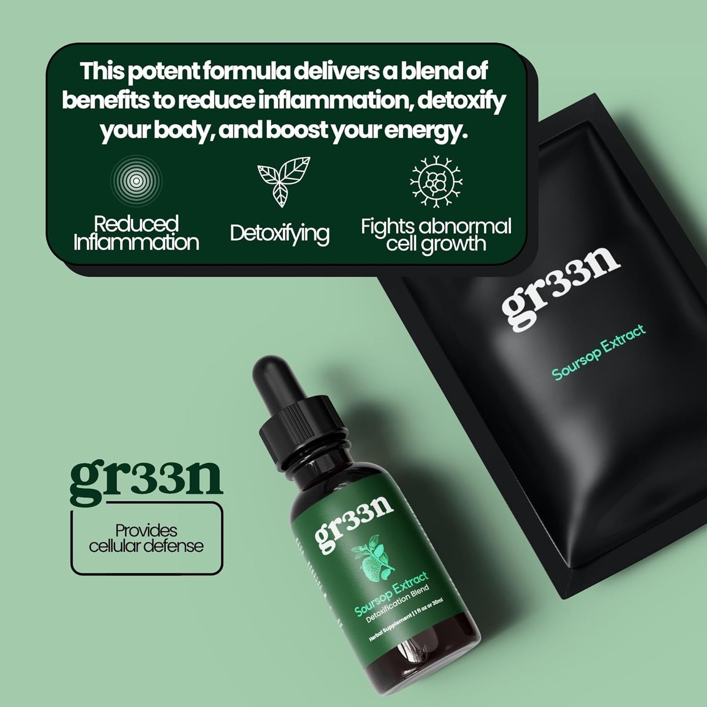 Organically Sourced Gr33n Soursop Leaf Extract - Bitter Soursop Supplement